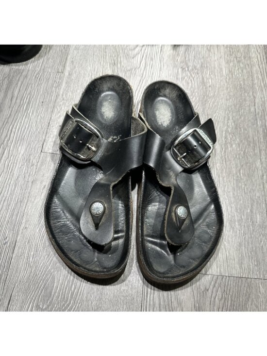 Women’s Birkenstock Gizeh Big Buckle Black Leather Thong Sandal Size 8 EU 39 main image 5